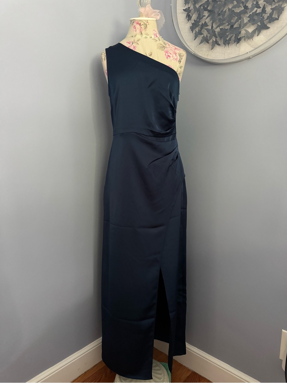 Rachel Zoe One-Shoulder Midnight Blue Satin Gown